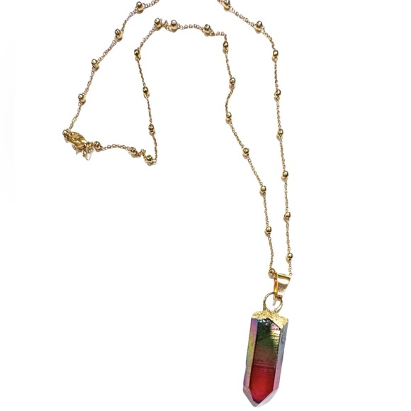 Necklace Rainbow Aura Quartz Crystal Pendant Charm Jewelry - Picture 3 of 5